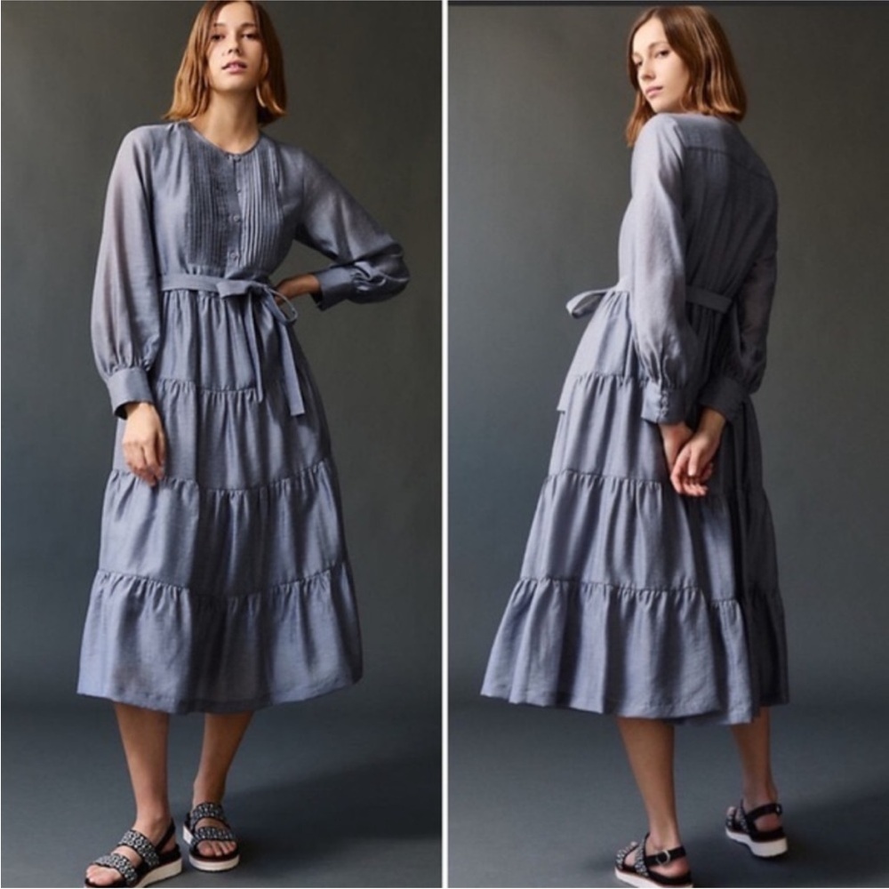 Anthropologie Slate Blue Tiered Maxi Dress